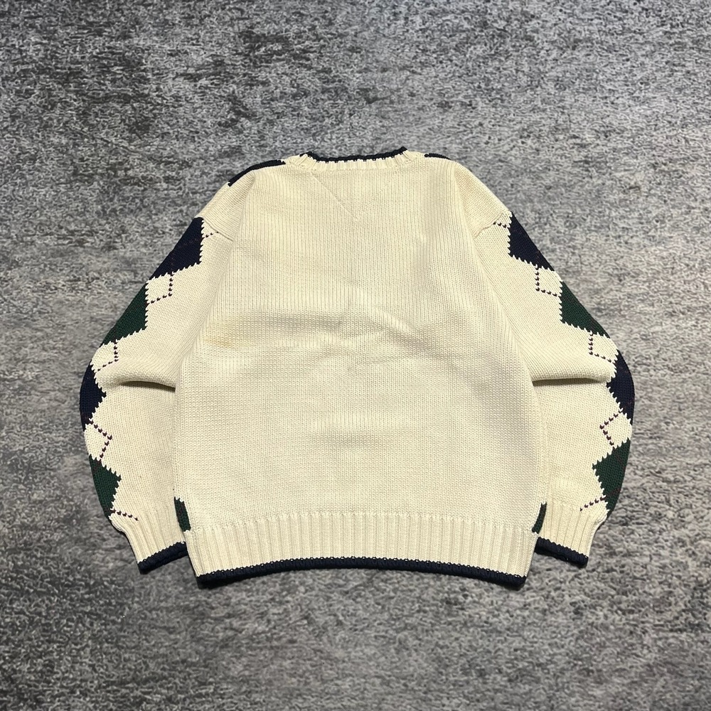 Vintage Tommy Hilfiger Sweater Mens‎ Large Cream Casual Pattern Cotton Jumper - Picture 2 of 9